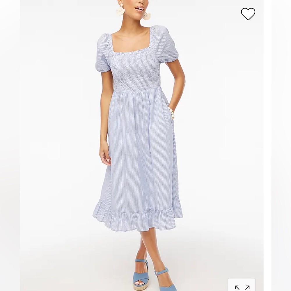 Striped Puff-Sleeve Midi Dress